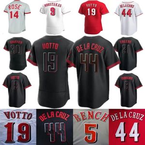 19 Joey Votto Elly De La Cruz Maillot de baseball Jonathan Inde Barry Larkin Pete Rose Chemise de baseball Joe Morgan Ken Griffey Jr Aristides Aquino TJ Friedl Kyle Farmer Rouge