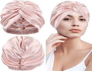 19 Momme Double couche mûrier soie Bonnet de nuit sommeil de nuit pour les femmes soins des cheveux Long élastique Bonnet chapeau 2112299863419