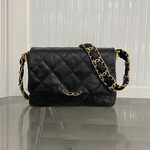 19 Série Designer Sac à bandoulière pour femme 21 cm Peau de vache plissée Diamant Or Matériel Boucle en métal Sac à main de luxe Matelasse Large chaîne Sacs à bandoulière Sacoche de maquillage