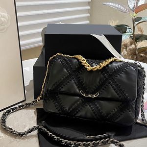 Bolso de hombro para mujer de diseñador de 19 series 26 cm de cuero en negrita rejilla de oro hardware de oro