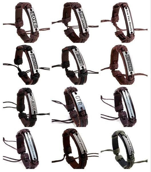 19 style bracelet en cuir véritable hommes femme bénédiction silence croire pardonné Êtes-vous prêt foi espoir Worid paix corde bracelet réglable