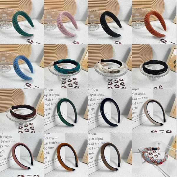 19 Styles élastiques à la main en tissu à tricoter bandeaux HairHoop femmes Designer marque Double lettre impression large bord épingle à cheveux bonbons couleurs bijoux accessoires pour cheveux