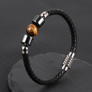 19 styles hommes bracelet pierres précieuses naturelles oeil de tigre pierre hématite perle charme véritable bracelet en cuir bracelet 240220