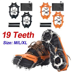 Crampones agrupados de 19 dientes, cubiertas antideslizantes para zapatos con garra de nieve con empuñaduras, cadena con punta, escalada en hielo, accesorios de senderismo de acero 240125