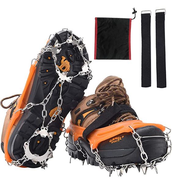 19 dientes Stude Montañismo Crampones Pinza de hielo Punta para zapatos Antideslizante Antideslizante Cubiertas antideslizantes Crampones de nieve Tacos Empuñaduras Botas de calzado de escalada