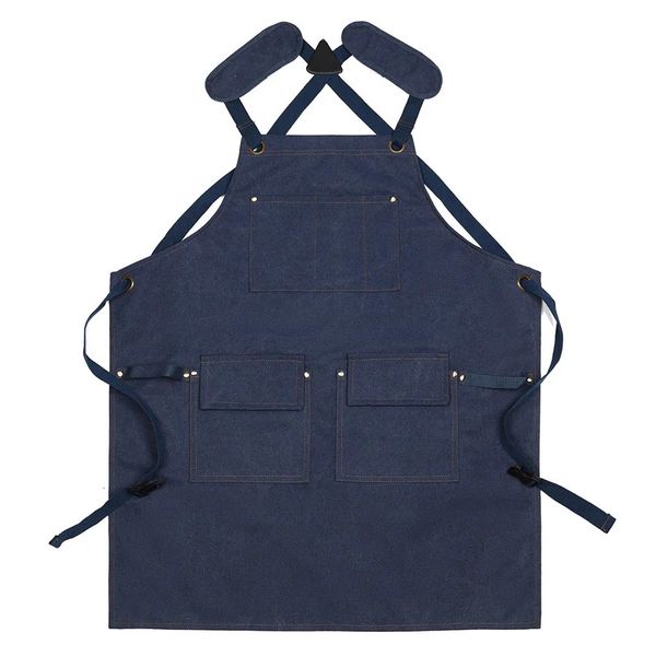 19 Vente en gros de tabliers en toile imperméable en pur coton épaissi pour les publicités de cuisine en denim dans le commerce extérieur à usage domestique 240227