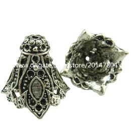 19048 5pcs Vintage Silver Hollow Filigree Flower Tassel End Cap Retro Jewelry