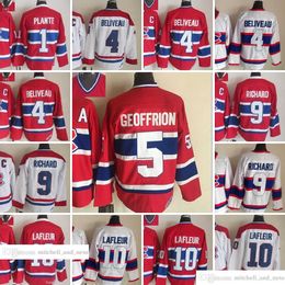 1909-1999 Film Rétro CCM Hockey Jersey Broderie 4 Jean Béliveau 10 Guy Lafleur 9 Maurice Richard 5 Bernie Geoffrion 1 Jacques Plante Maillots Vintage