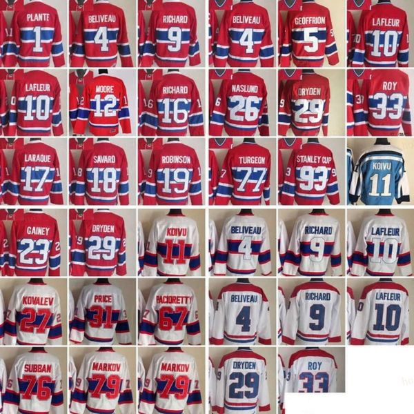 1909-1999 Movie Retro CCM Hockey Jersey Embroderie 4 Jean Beliveau 5 Bernie Geoffrion 9 Maurice Richard 10 Lafleur 11 Koivu 12 Moore Henri Richard