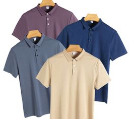 190 г хлопок 160 нитей шелковая рубашка-поло с воротником деловая повседневная однотонная мужская футболка с короткими рукавами класса люкс4565