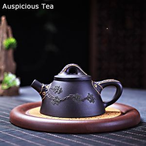 190 ml authentique yixing violet argile pot minerai cru minerai de boue noire en pierre de pierre pot célèbre théière gravée et ensemble de thé