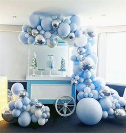 191pcs 4d feuille ronde ballons Garland Arch Blue Blanc Balloons Balloons d'anniversaire de mariage de mariage Fourniture de la fête de la pompe 1165722
