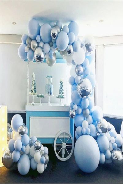 191 Uds. Globo de aluminio redondo 4D, guirnalda de arco, globos de látex azul y blanco, decoración para bodas y cumpleaños, suministros para fiestas, inflador de bomba4941543