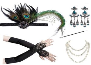 Jaren '20 Flapper Accessoires Kostuum Set 20S Hoofdband Handschoenen Sigarettenhouder Ketting voor Vrouwen Prom17567367