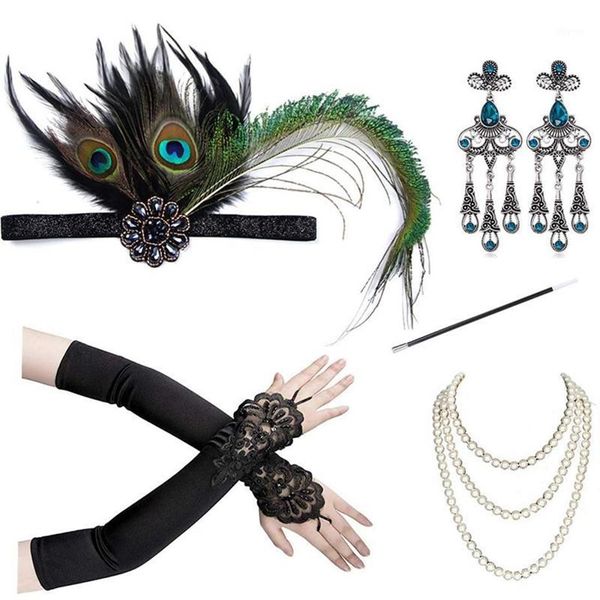 Accesorios de aleta de los años 20 para mujer, conjunto de disfraz, diadema, guantes, soporte para cigarrillo, collar para mujer, Prom1310x