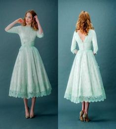 1920S039 Vintage Lace Prom -jurken Half Sleeves Mint Green Tea Lengte Spring Plus Size Backless avondfeestjurken Graduatio2698775