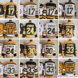 1924-1999 Movie Retro CCM Hockey Jersey broderie 33 Zdeno Chara 24 Terry Oreilly 17 Milan Lucic Vintage Jerseys