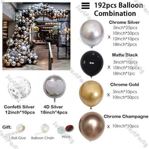 192 unids Metal Plata Globos Guirnalda DIY Decoraciones de Boda Cromo Oro Champán Mate Negro Globo Arco Fiesta de Cumpleaños Decoración X231k