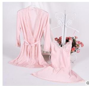 1931 Sexy Women Lace Silk Satin Kimono Bathrobe Nachthemd Robe Sets Half Sleeve Lingerie Pyjamas Sleepwear Lounge Vrouwelijk Nightwe2003141