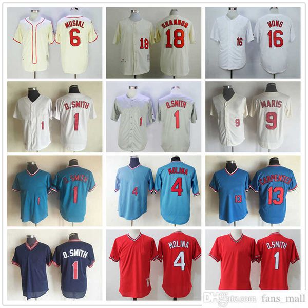 1938 Throwback Baseball Jersey Vintage 1 Ozzie Smith 4 Yadier Molina 6 Stan Musial 9 Roger Maris Carpenter Wong Shannon Maillots 1944 1969 Rétro