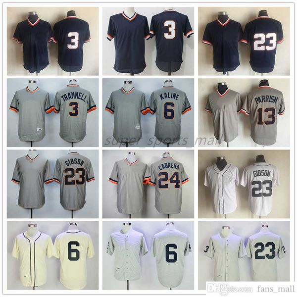 1938 Maillot de baseball vintage 23 Kirk Gibson 3 Alan Trammell 6 Al Kaline Beige 13 Lance Parrish 24 Miguel Cabrera Maillots 1970 Rétro