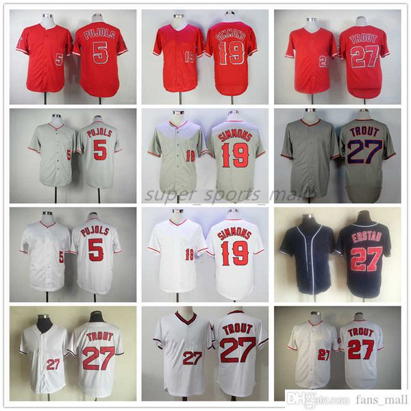 1938 Maillot de baseball vintage 5 Albert Pujols 19 Andrelton Simmons 27 Erstad Throwback 29 Rod Carew 30 Nolan Ryan Maillots 1973 Rétro