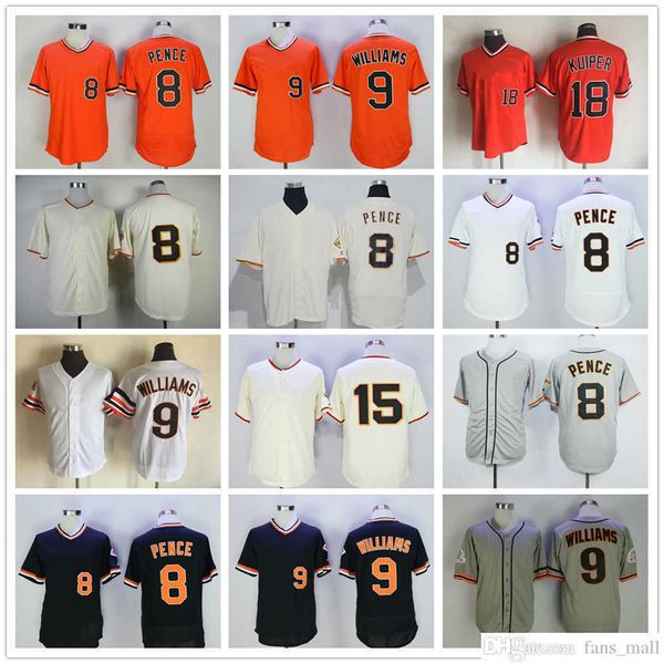 1938 Jersey de béisbol retro Vintage 8 Hunter Pence 9 Matt Williams 15 Bruce Bochy 18 Duane Kuiper 1962 Jerseys en blanco