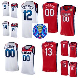 Imprimé américain 2022 FIBA Women Basketball Jersey US Woman World Cup 15 Brionna Jones 13 Shakira Austin 11 Kahleah Copper Breanna Stewart Ariel Atkins Kelsey Plum