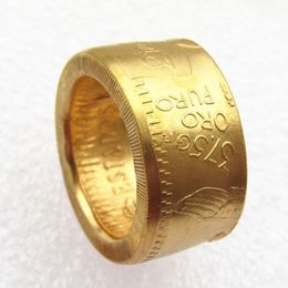 Anillo de moneda chapado en oro con moneda de 50 pesos de oro de México de 1943, hecho a mano en tamaños 9-16277K