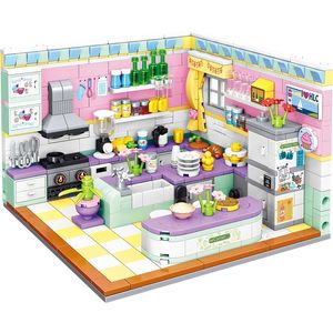 194 Uds. Juegos de bloques de construcción de la ciudad Kits amigos casa dormitorio cocina modelo 3 en 1 deformar Brinquedos juguetes educativos para niñas 220527