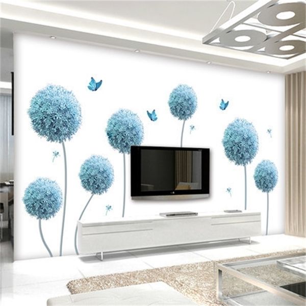 195x110CM Grand Pissenlit Vinyle Wall Sticker DIY Fleur 3D papier TV Salon Décoration de La Maison Affiche Y200103