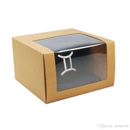 Boîte en papier kraft 195*195*120mm avec fenêtre transparente, boîte d'emballage de chapeau, boîtes cadeaux pour vêtements, vente en gros d'usine LX01074