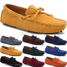 195 Nieuwe Mode heren Casual Schoenen Leer Britse stijl lente Paar Echte Erwten Scrub mannen Drive Lazy man overschoenen outdoor comfortabel ademend zwart geel