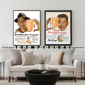 1950 Florida Citrus Jugo de naranja AD Póster Impresión de lienzo decoración vintage de arte de pared para la barra de agua Decoración de bebidas de restaurantes