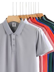 195G Ice Silk Polo Shirt Men Casual Short Sleeve Rapel T-Shirt Fashion Pure Color Business Leisure Polo Shirts Cool Summer Thin Feelt Tees Male Basic Tops Kleding