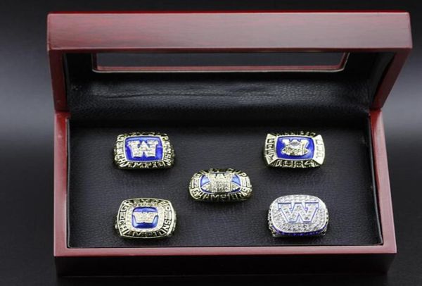 1962 1984 1988 1990 2019 Blue Bombers The Grey Cup Ring Set avec Boîte d'affichage en bois Case de ventilateur Gift 2021 Drop 5913688