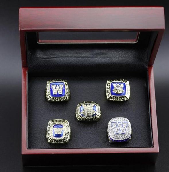 1962 1984 1988 1990 2019 Blue Bombers The Grey Cup Ring Set avec Boîte d'affichage en bois Case de ventilateur Gift 2021 Drop 1038524