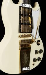 1963 SG Custom Classic White Electric Guitar Long Version Maestro Vibrola Tremolo Tailerpiece Harpe Logo 3 Humbucker Pickup Gold667587