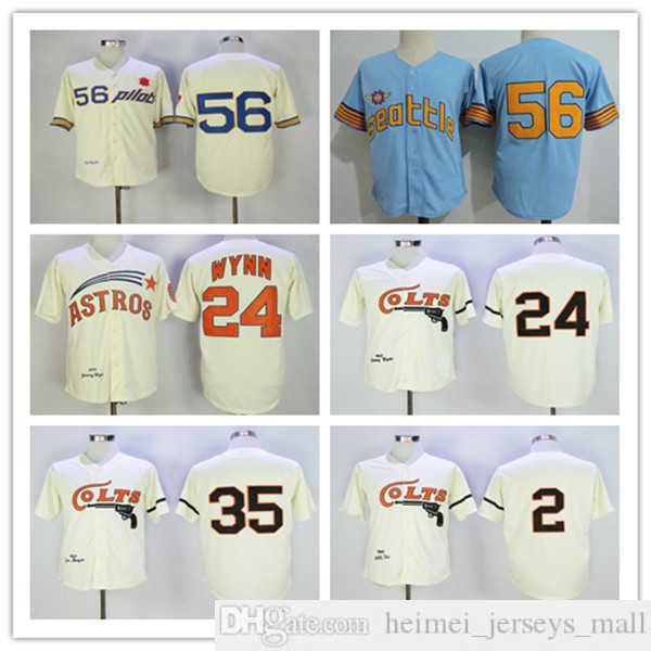 1964 Men Houston Colts rétro Nellie Fox Jimmy Wynn Joe Morgan Jersey Cream Bleu 1969 Seattle Pilots Jim Bouton Retire