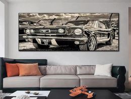 1965 Ford Mustang auto canvas schilderijen sportwagen kunstwerk posters en prints muur kunstfoto voor woonkamer huisdecor cuadros3068137