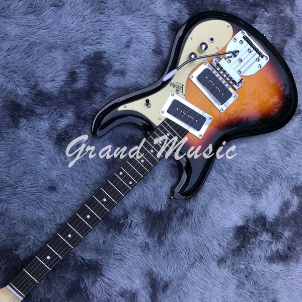 1966 Ventures Mos Zero Fret Jrm Johnny Ramone Sunburst Guitare électrique Tremolo Cordier Double Noir P-90 Pickups Crème Pickup