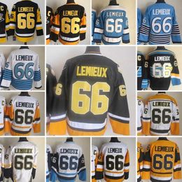 1967-1999 Film Retro CCM Hockey Jersey Borduurwerk 66 Lemieux Jerseys Men All-Star Vintage Jerseys White Black Blue Geel