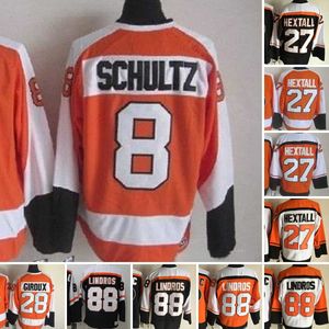 1967-1999 Film Vintage CCM Hockey sur glace 88 Eric Lindros Jersey broderie 27 Ron Hextall 26 Brian Propp 8 Dave Schultz 28 Claude Giroux Maillots Rétro