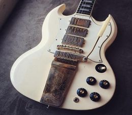1968 Jimi SG vintage blanc double cutaway guitare électrique longue version maestro vibrola tremolo pont jardware domewware finwood fin7753574
