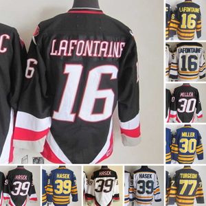 1970-1999 Película Retro CCM Hockey Jersey bordado 39 Dominic Hasek Jerseys cosidos 16 Pat LaFontaine 30 Ryan Miller 77 Pierre Turgeon 89 Alexander Mogilny Jerseys