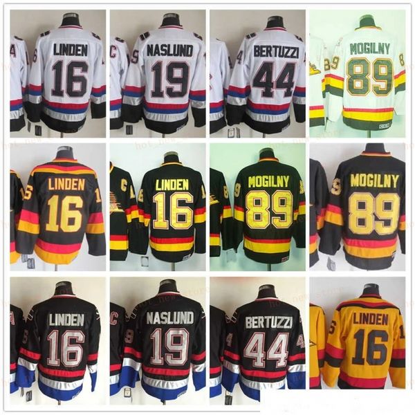 1970-1999 Movie rétro CCM Hockey Jersey broderie 89 Mogilny 16 Trevor Linden 19 Markus Naslund 44 Todd Bertuzzi Vintage Jerseys