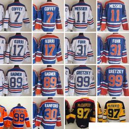 1971-1999 Película Retro CCM Hockey Jersey Bordado 99 Gretzky 97 Connor McDavid 7 Paul Coffey 11 Mark Messier 17 Jari Kurri 31 Grant Fuhr 89 Sam Gagner