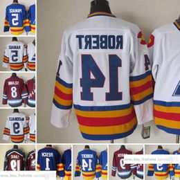 1972-1999 Film Retro CCM Hockey Jersey Ricamo 9 Lanny Mcdonald 14 Rene Robert 19 Joe Sakic 5 Rob Ramage 8 Teemu Selanne 1 Chico Resc 29