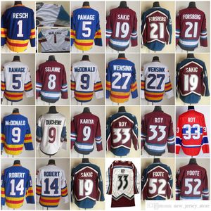 1972-1999 Movie Retro CCM Hockey Jersey Borduurwerk 33 Patrick Roy 52 Adam Foote 9 Lanny McDonald 8 Teemu Selanne 14 Rene Robert 19 Joe Sakic 21 Peter Forsberg Jerseys