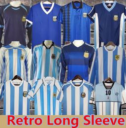 1978 1986 1998 Argentine Retro Soccer Jersey Maradona 1996 2000 2001 06 10 Kempes Batistuta Riquelme Higuain Kun Aguero Caniggia Aimar Chemises de football à manches longues